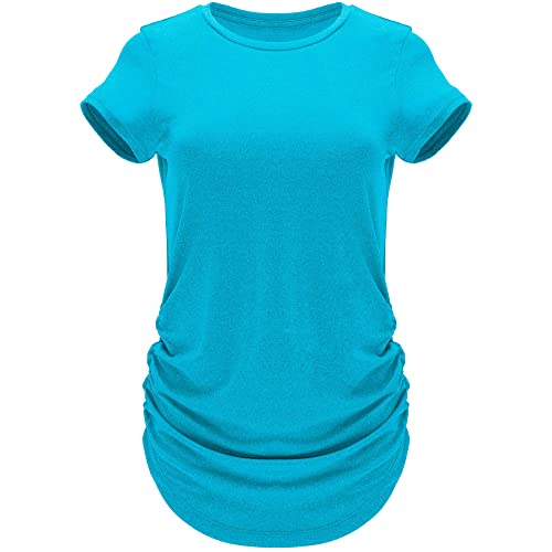 GO HEAVY Damen Multifunktions Work-Out Running T-Shirt Kurzarm Tennisshirt Seiten Plissiert Feutigkeitsregulierdend Türkis XL von GO HEAVY