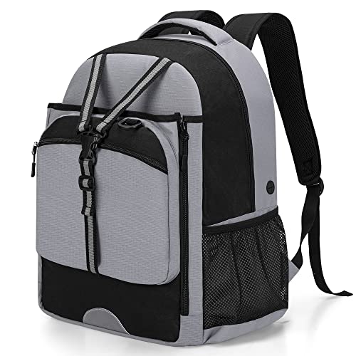 GOBUROS Tennis Backpack for Men/Women, Tennis Bag with Separate Ventilated Shoe Compartment, Multifunctional Sports Bag for Tennis/Badminton/Pickleball/Squach Racket and Accessories Grau von GOBUROS
