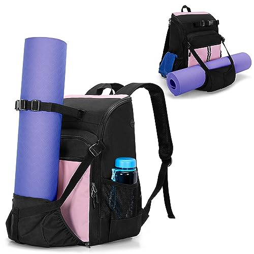 GOBUROS Yogamatten-Tasche mit Mattenhalter, Yogamatten-Tragerucksack mit Ladeanschluss und gepolsterten Schultergurten (Grau) von GOBUROS