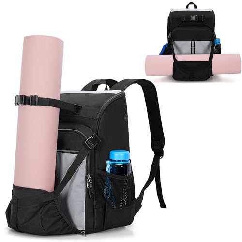 GOBUROS Yogamatten-Tasche mit Mattenhalter, Yogamatten-Tragerucksack mit Ladeanschluss und gepolsterten Schultergurten (Rosa) von GOBUROS