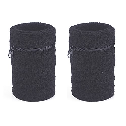 GOGO 2 Stück Schweißbänder Handgelenk Beutel Baumwolle Sport Wristbands mit Reißverschlusstasche von GOGO