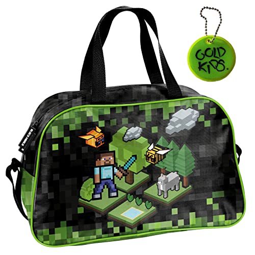 Trainingstasche Game Pixel Handtasche Sporttasche Schultertasche Tasche Reisetasche Sport Bag inkl. leuchtender Anhänger von Goldkids