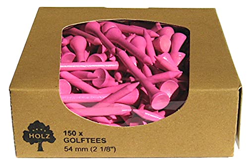 Golf TEES in der ÖKO-Box - 54mm (150 STK) / 70mm (135 STK) - Hartholz oder Bambus - versch. Farben (54 mm (Holz), pink) von GOLF-TEES.SHOP