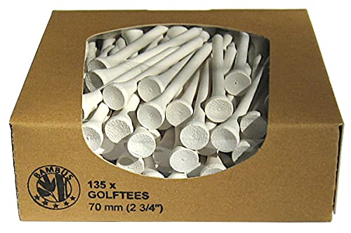 Golf TEES in der ÖKO-Box - 54mm (150 STK) / 70mm (135 STK) - Hartholz oder Bambus - versch. Farben (70 mm (Bambus), weiß) von GOLF-TEES.SHOP