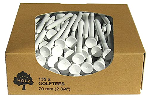 GOLF-TEES.SHOP Golf TEES in der ÖKO-Box - 54mm (150 STK) / 70mm (135 STK) - Hartholz oder Bambus - versch. Farben (70 mm (Holz), weiß) von GOLF-TEES.SHOP