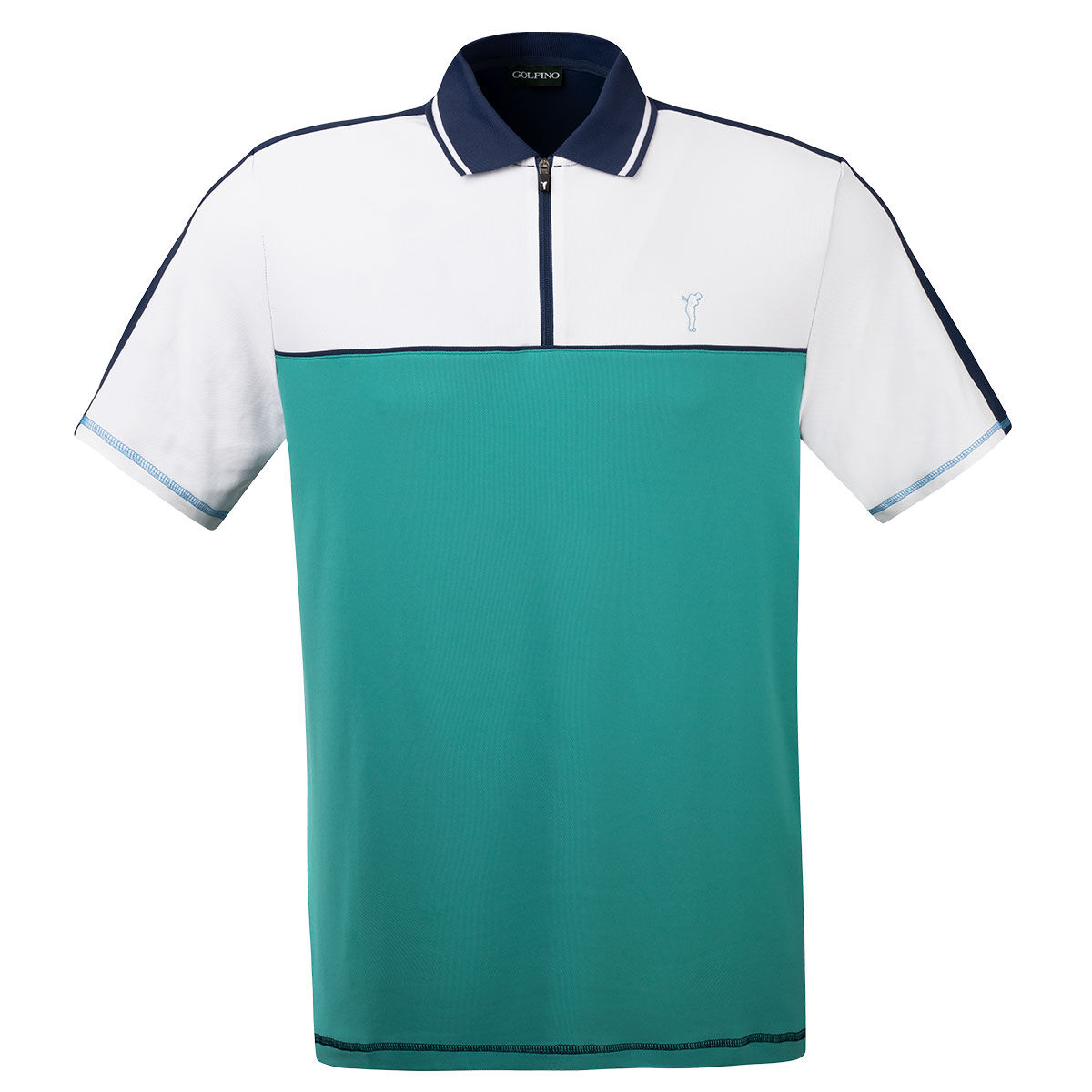 GOLFINO Men's Colour Zip Golf Polo Shirt, Mens, Optic white/blue print, Small | American Golf von GOLFINO