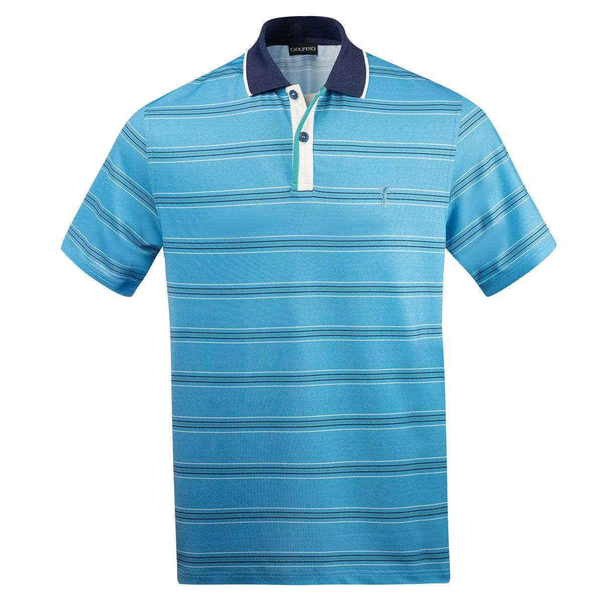 GOLFINO Men's Multi-Stripe Breathable Golf Polo Shirt, Mens, Blue bay, Small | American Golf von GOLFINO