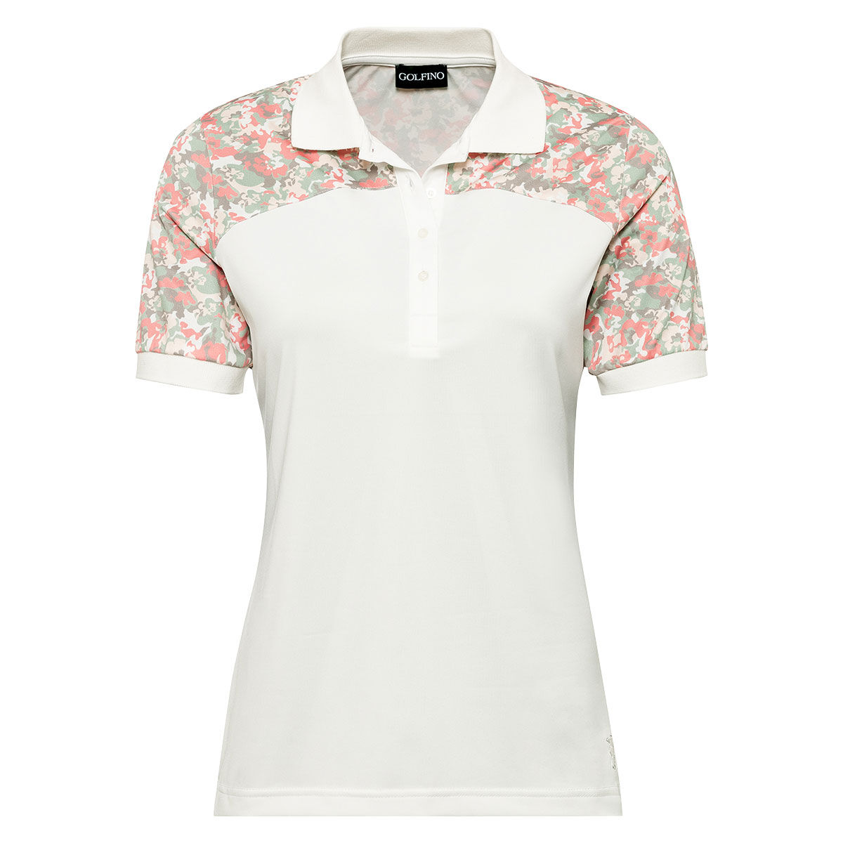 GOLFINO Womens White, Orange and Green Lightweight Match Play Short Sleeve Golf Polo Shirt, Size: 16| American Golf von GOLFINO