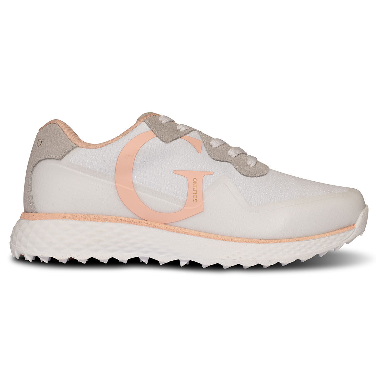 GOLFINO Womens White, Silver and Pink Retro Runner Golf Shoes, Size: 4| American Golf von GOLFINO