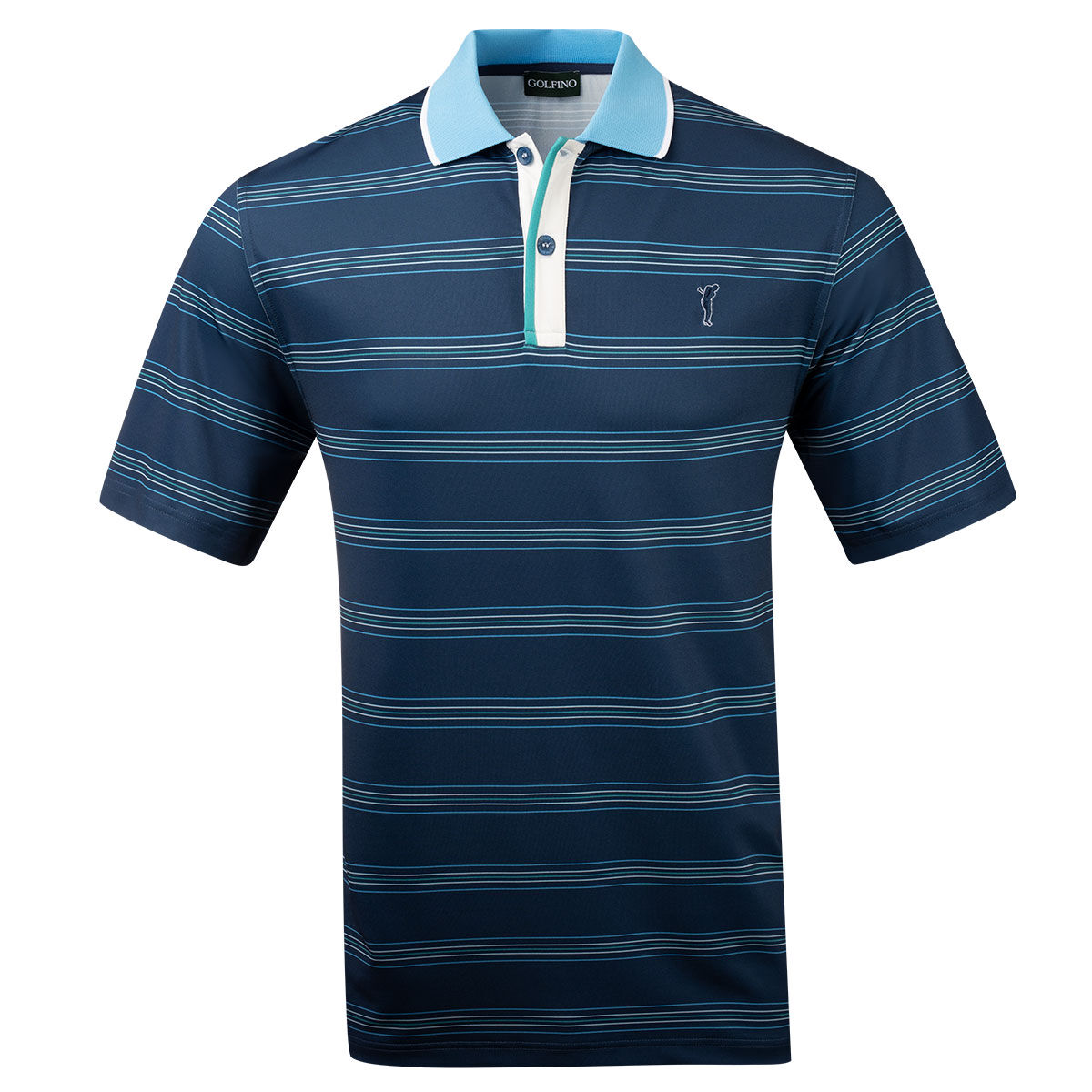 Golfino Mens Blue and White Comfortable Multi-Stripe Golf Polo Shirt, Size: Small  | American Golf von GOLFINO