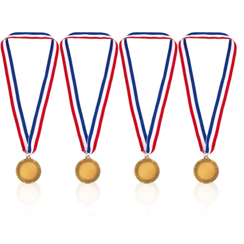 GOMAKERER 4 Stück Blanko-Auszeichnungsmedaille, Antike Goldene Zinklegierung. Machen Sie Ihre Eigenen Medaillen Mit Polyester-Halsband. Siegermedaillen Für Sportwettkämpfe, Feiern Und Partygeschenke von GOMAKERER