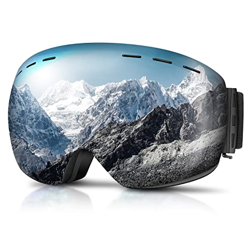 GONICVIN Magnetische Skibrillen Antibeschlag Skibrille für Herren, Damen, Brillenträger, UV Schutz Silbergrau von GONICVIN