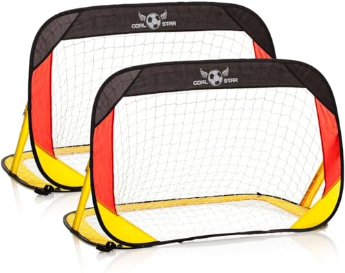 Goal Star Pop-Up Fußball Tor Torwand 120x80x80cm; Selbstaufbauendes Automatik Fussball-Tor klappbar mit Tragetasche (2 x Deutschland) von GOODS+GADGETS