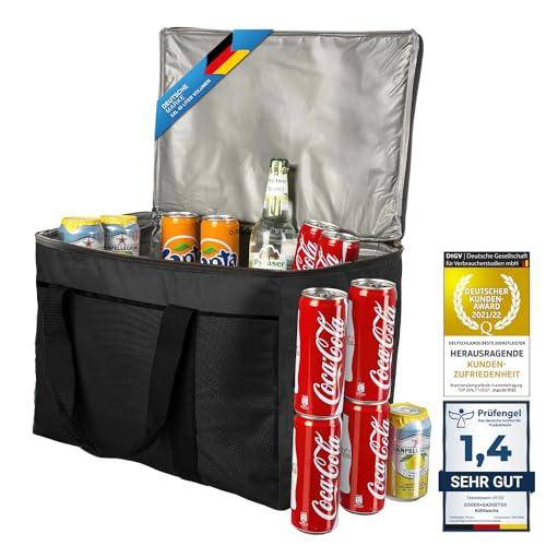 XXL Kühltasche iolierte Getränke & Snack-Tasche Isotasche Picknick-Tasche für Camping Reisen Urlaub 15, 25 oder 45 Liter (45 Liter - Schwarz) von GOODS+GADGETS