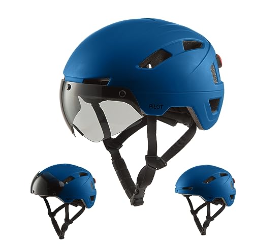GOOFF Pilot S-Pedelec Helm - Schutz für schnelle E-Bike Fahrten – Fahrradhelm mit Visier und Licht – NTA 8776-zertifizierter Zweirat Helm für Damen und Herren - Velo Helm (Blau, L) von GOOFF
