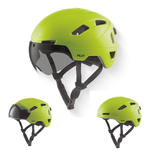 GOOFF Pilot S-Pedelec Helm - Schutz für schnelle E-Bike Fahrten – Fahrradhelm mit Visier und Licht – NTA 8776-zertifizierter Zweirat Helm für Damen und Herren - Velo Helm (Fluoreszierendes Gelb, L) von GOOFF