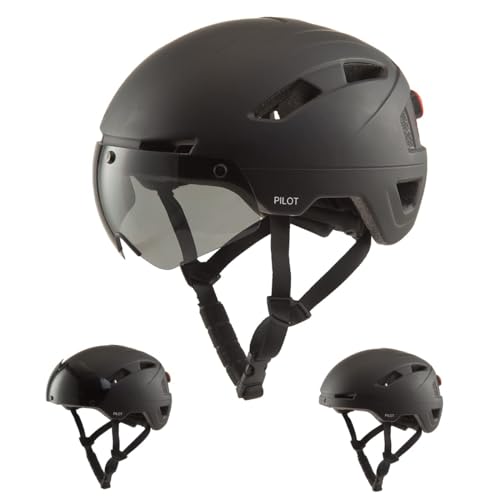 GOOFF Pilot S-Pedelec Helm - Schutz für schnelle E-Bike Fahrten – Fahrradhelm mit Visier und Licht – NTA 8776-zertifizierter Zweirat Helm für Damen und Herren - Velo Helm (Schwarz, S) von GOOFF