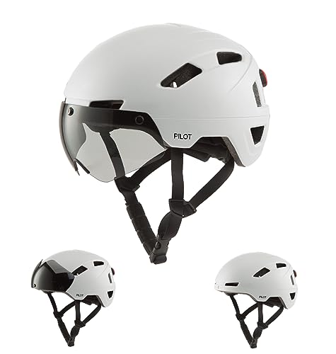 GOOFF Pilot S-Pedelec Helm - Schutz für schnelle E-Bike Fahrten – Fahrradhelm mit Visier und Licht – NTA 8776-zertifizierter Zweirat Helm für Damen und Herren - Velo Helm (Weiss, M) von GOOFF