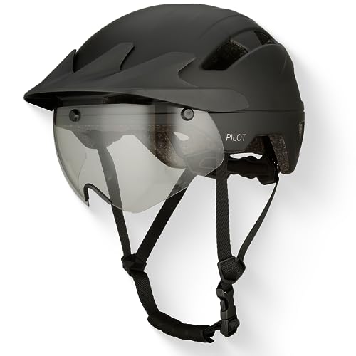 GOOFF Pilot S-Pedelec Helm - Schutz für schnelle E-Bike Fahrten – Fahrradhelm, transparentes Visier und Licht – NTA 8776-zertifizierter Zweirat Helm für Damen und Herren (Schwarz mit Sonnenblende, M) von GOOFF