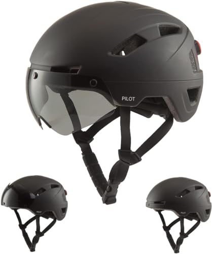GOOFF Pilot S-Pedelec Helm in Schwarz - Schutz für schnelle E-Bike Fahrten – Fahrradhelm mit Visier und Licht – NTA 8776-zertifizierter Zweirat Helm für Damen und Herren - Velo Helm (Schwarz, M) von GOOFF