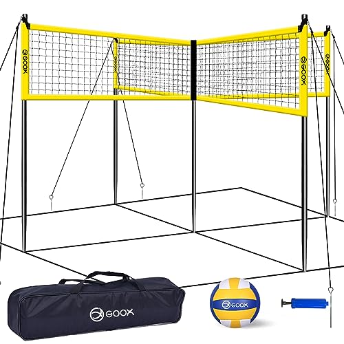 GOOX Viereckiges Volleyballnetz-Spielset, verstellbare Höhe Vier-Wege-Volleyballnetz Spiel für Kinder, Erwachsene, einfach einzurichten, Rasen, Park von GOOX