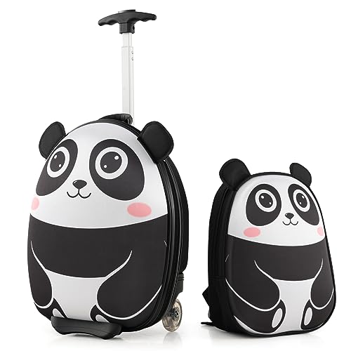 GOPLUS 2 TLG. Kinderkoffer mit Rucksack Kinder Reisekoffer Set Kinder Trolley Kinder Gepäck (Panda) von GOPLUS