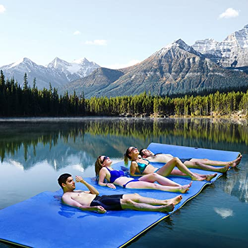 GOPLUS 350 × 183cm Wasserhängematte, Aufrollbare Schwimmmatte für 4-6 Personen, Schwimmende Wassermatte aus XPE-Schaum für Meer, Pool & See, bis 400kg Belastbar (Blau) von GOPLUS