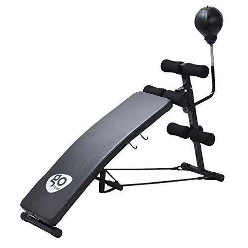 GOPLUS All in 1 Trainingbank, Sit Up Bank für Beine & Rücken & Bauch, Bauchtrainer mit Anti-Rutsch Design, multifunktionaler Rückentrainer mit Zugseilen & Ball, verstellbare Trainingbank mit 5 Stufen von GOPLUS