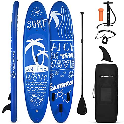 GOPLUS Aufblasbares SUP Board, Stand Up Paddle Board, SUP Board mit Verstellbarem Paddel und Pumpe, Surfboard mit Finne & Sicherheitsleine, inkl. Tragetasche & Reparaturset von GOPLUS