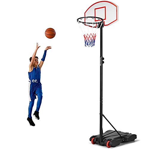 GOPLUS Basketballständer mit Rollen, Basketballanlage höhenverstellbar, Korbhöhe 178cm bis 208 cm, Basketballkorb mit Ständer für Kinder und Jugendliche von GOPLUS
