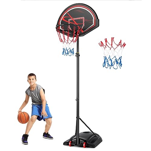 GOPLUS Basketballständer tragbar, 170-230cm höhenverstellbare Basketballanlage mit 2 Netzen, mit Wasser oder Sand befüllbar, Basketballkorb mit Ständer, für Jugendliche, Erwachsene von GOPLUS