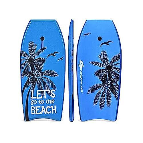 GOPLUS Bodyboard mit Fuß - Zugseil, Schwimmbrett Erfüllt mit EPS Schaumstoff, Surfboard bis zu 85 kg Belastbar, Auch als Schwimmhilfe mit Einer Größe von 105 x 51 cm, Verschleißfest (Blau) von GOPLUS