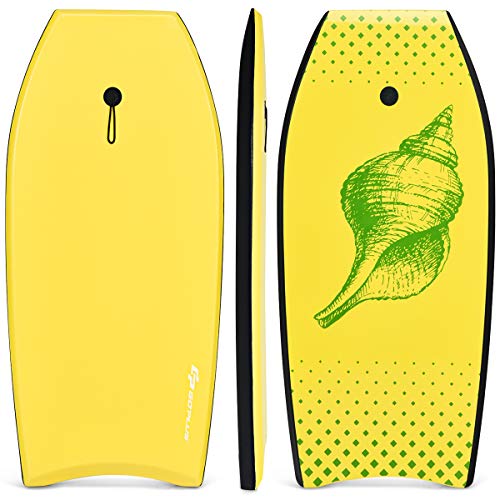 GOPLUS Bodyboard mit Fuß - Zugseil, Schwimmbrett Erfüllt mit EPS Schaumstoff, Surfboard bis zu 85 kg Belastbar, Auch als Schwimmhilfe mit Einer Größe von 105 x 51 cm, Verschleißfest (Gelb) von GOPLUS