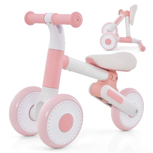 GOPLUS Kinder Laufrad ab 1 Jahr, Lauflernrad höhenverstellbar mit rutschfestem Lenker, Balance Fahrrad mit 3 robusten Rädern, für Baby bis zu 25 kg (Rosa) von GOPLUS