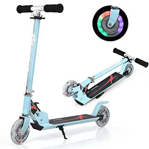 GOPLUS Kinder Roller Scooter klappbar Tret Roller Cityroller Kickscooter mit LED Räder Ständer ab 4 Jahre bis 70 kg (Hellblau) von GOPLUS