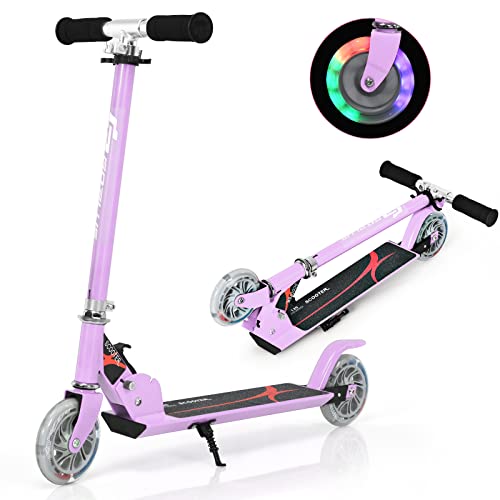 GOPLUS Kinder Roller Scooter klappbar Tret Roller Cityroller Kickscooter mit LED Räder Ständer ab 4 Jahre bis 70 kg (Violett) von GOPLUS