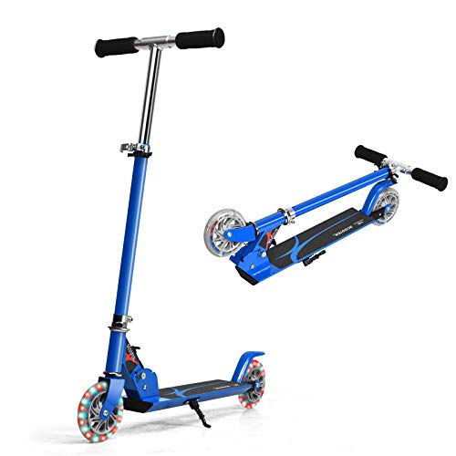 GOPLUS Kinder Roller Scooter klappbar Tret Roller Cityroller Kickscooter mit LED Räder Ständer ab 4 Jahre bis 70 kg (blau) von GOPLUS