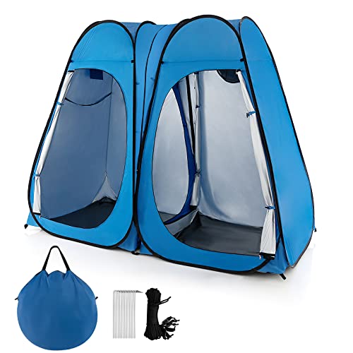 GOPLUS Pop up Zelt für 2 Personen, Tragbares Duschzelt, Erdspieß & Windseil, mit Tragtasche, UV-geschütztes Umkleidezelt mit Fenster für Außenbereich, für Camping Strand (Blau) von GOPLUS