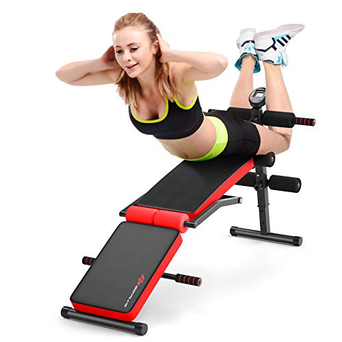 GOPLUS Sit Up Bank, Klappbarer Bauchtrainer, 6-Fach verstellbare Trainingsbank, Gepolstert, mit 150 kg Belastbar, für Bauchmuskeltraining & Ganzkörpertraining für Zuhause & Fitness-Studio (Rot) von GOPLUS