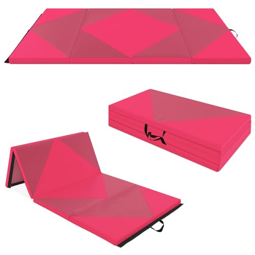 GOPLUS Turnmatte klappbar, 240×117×5cm Weichbodenmatte mit 2 Tragegriffen & Klettverschlüssen, Gymnastikmatte für Gymnastik, Yoga & Spielen, Sportmatte Fitnessmatte für zuhause (Rot) von GOPLUS