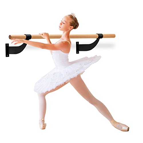 GOPLUS Wandmontierte Ballettstange, 120cm Massivholz Tanzstange aus Buche, Einzel-Tanzstange mit Montagezubehör für Zuhause & Studio von GOPLUS