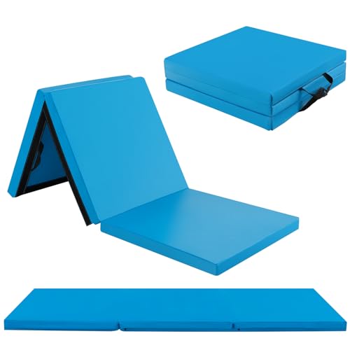 GOPLUS Weichbodenmatte, 180 x 60 x 5 cm Yogamatte rutschfest mit Klettverschlüssen & Tragegriffen, Gymnastikmatte klappbar aus PU-Leder, Turnmatte zum Trainieren von Gymnastik & Yoga (Seeblau) von GOPLUS