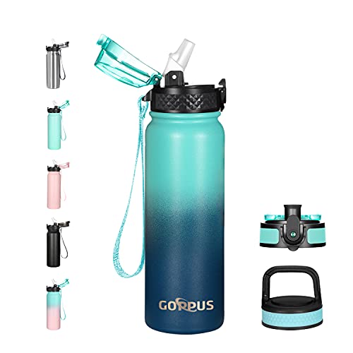 GOPPUS 600ml/20oz Edelstahl Wasserflasche mit Strohhalm Trinkflasche Sport Thermosflasche Auslaufsicher Flasche Water Bottle with Straw Thermoflasche Kohlensäure Geeignet BPA-frei Trinkflasche von GOPPUS