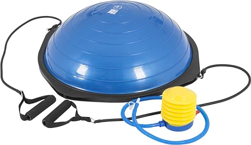 GORILLA SPORTS® Balance Ball - Anti-Rutsch, Ø52 cm, mit Widerstandsbändern, bis 300 kg belastbar, inkl. Handpumpe, Blau/Schwarz - Trainer Ball, Gymnastikball, Yoga, Balancetrainer von GORILLA SPORTS