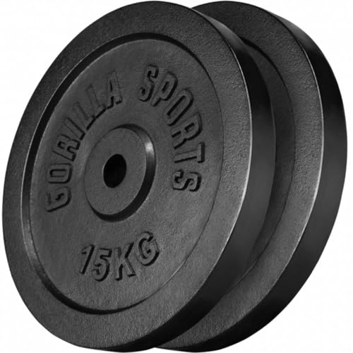 GORILLA SPORTS® Hantelscheiben - Set/Einzeln, 0,5 kg, 1,25 kg, 2 kg, 2,5 kg, 5 kg, 10 kg, 15 kg, 20 kg, 25 kg, 30 kg Gewichte, 30/31 mm, Gusseisen, Silber/Schwarz - Gewichtsscheiben, Bumper Plates von GORILLA SPORTS