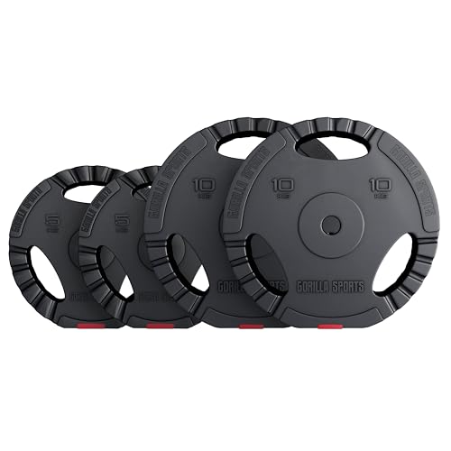 GORILLA SPORTS® Hantelscheiben - Einzeln/Set, 1,25kg, 2,5kg, 5kg, 10kg, 15kg, 17,5kg, 27,5kg, 30kg Gewichte, 30/31mm Bohrung, Tri-Grip, Kunststoff - Gewichtsscheiben, Hantelscheiben-Set von GORILLA SPORTS