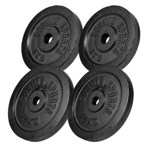 GORILLA SPORTS® Hantelscheiben - Set/Einzeln, 0,5 kg, 1,25 kg, 2 kg, 2,5 kg, 5 kg, 10 kg, 15 kg, 20 kg, 25 kg, 30 kg Gewichte, 30/31 mm, Gusseisen, Silber/Schwarz - Gewichtsscheiben, Bumper Plates von GORILLA SPORTS