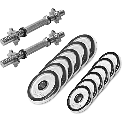 GORILLA SPORTS® Kurzhanteln - 27,5 kg, 2er Set, 6x1,25kg, 6x2,5kg Gewichte, 2 Kurzhantelstangen mit 4 Sternverschlüssen, 30mm, Griff gerändelt, aus Chrom - Hantelset, Kurzhantelset, Hantelscheiben von GORILLA SPORTS