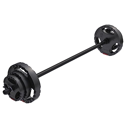 GORILLA SPORTS® Langhantel Set 19,5 kg - inkl. Hantelscheiben 2x1,25kg, 2x2,5kg, 2x5kg, 30mm, Aerobic Langhantelstange 130 cm, mit 2 Federverschlüsse, Kunststoff - Hantelset, Langhantelset von GORILLA SPORTS