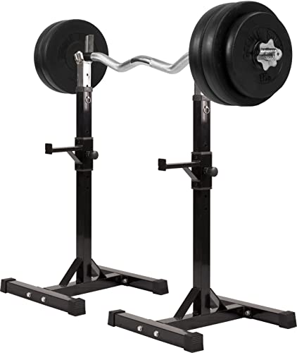 GORILLA SPORTS® Langhantelablage - mit Hantelset 35kg, SZ Curlstange 120cm, 6-fach und 14-fach höhenverstellbar, bis 500kg, aus Stahl - Hantelständer, Kniebeugenständer, Squat Rack, Langhantelständer von GORILLA SPORTS